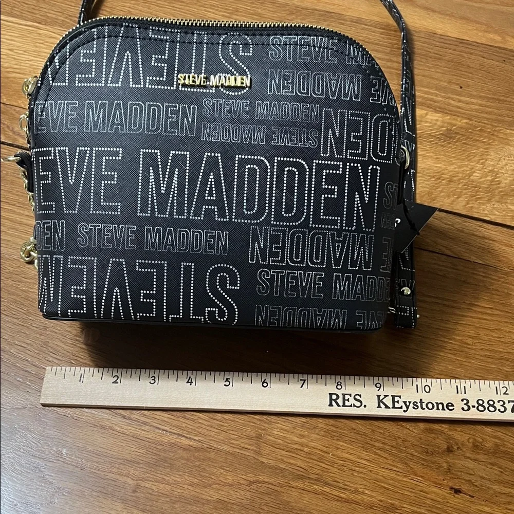 Steve Madden Black Logo Crossbody with Gold Plaque